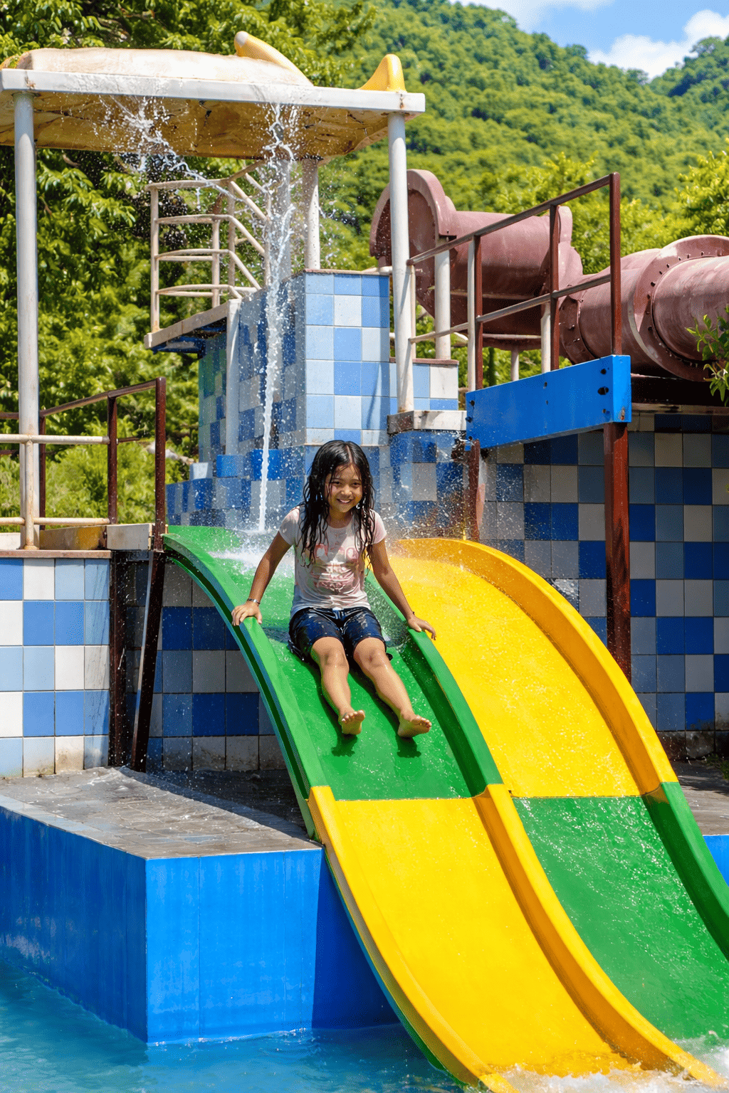 Kids on mini water slides