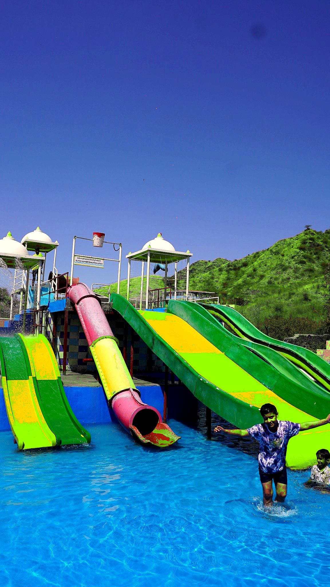 Family at safe water play area